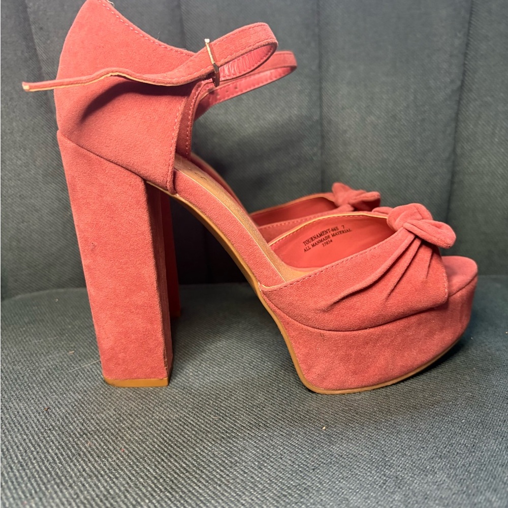 BAMBOO Pink Suede Platform Heels